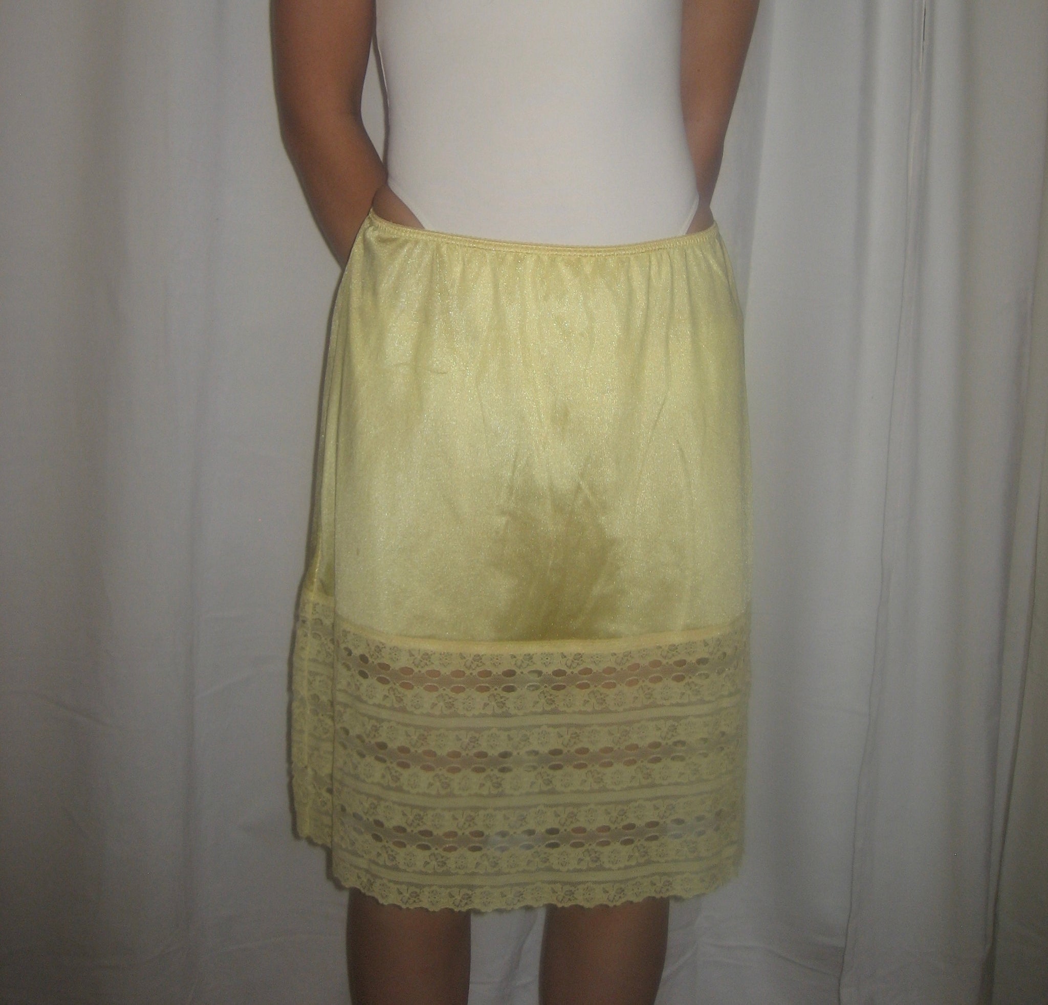 Yellow Lace Midi Slip Skirt