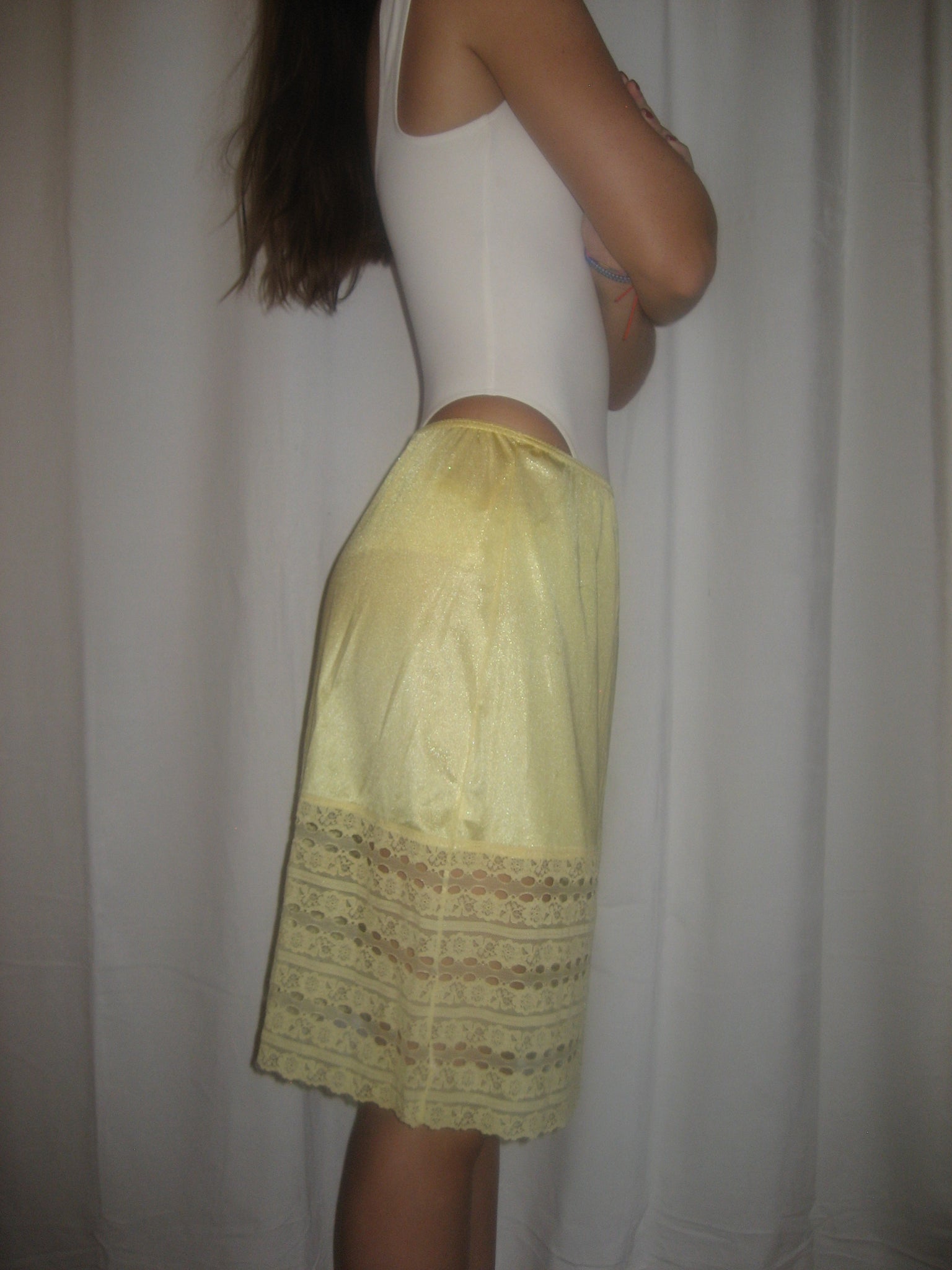 Yellow Lace Midi Slip Skirt